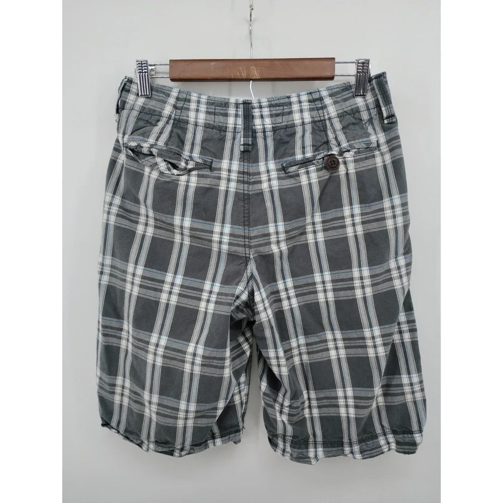 American Eagle‎ Mens Shorts Longer Length Size 28 Gray Plaid All Cotton 11in